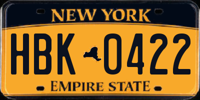 NY license plate HBK0422
