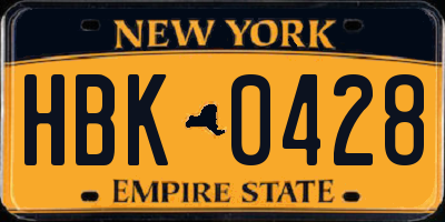 NY license plate HBK0428