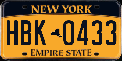 NY license plate HBK0433