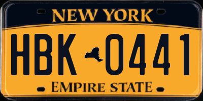 NY license plate HBK0441