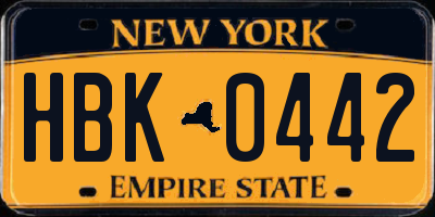 NY license plate HBK0442
