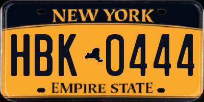 NY license plate HBK0444