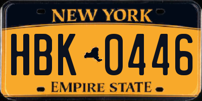 NY license plate HBK0446
