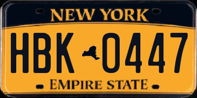 NY license plate HBK0447