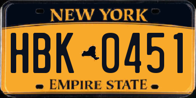 NY license plate HBK0451