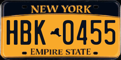 NY license plate HBK0455