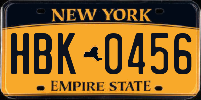 NY license plate HBK0456