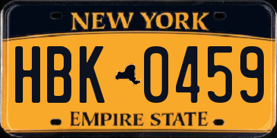 NY license plate HBK0459