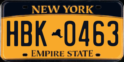 NY license plate HBK0463
