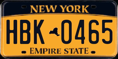 NY license plate HBK0465