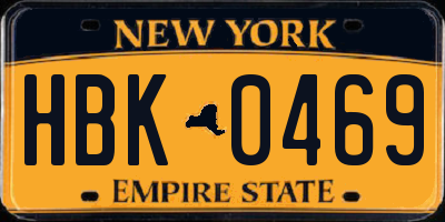 NY license plate HBK0469