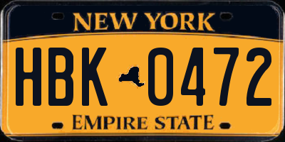 NY license plate HBK0472
