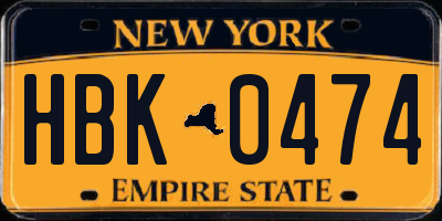 NY license plate HBK0474