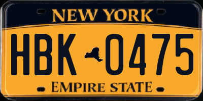 NY license plate HBK0475