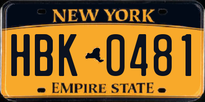 NY license plate HBK0481