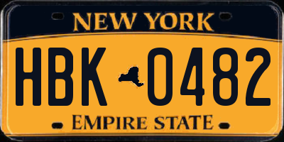 NY license plate HBK0482