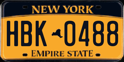 NY license plate HBK0488