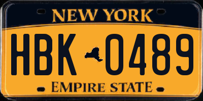 NY license plate HBK0489