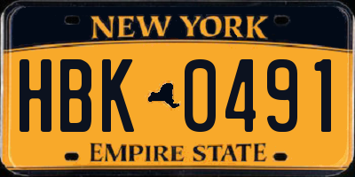 NY license plate HBK0491