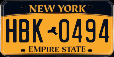 NY license plate HBK0494