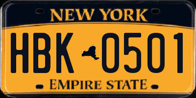 NY license plate HBK0501