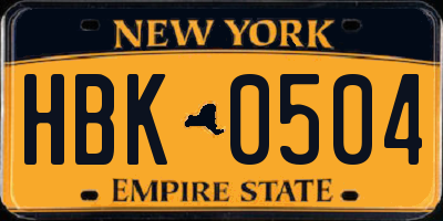 NY license plate HBK0504