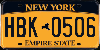 NY license plate HBK0506