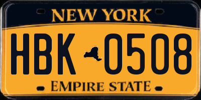 NY license plate HBK0508