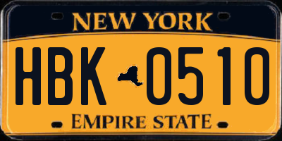 NY license plate HBK0510