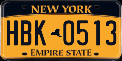 NY license plate HBK0513