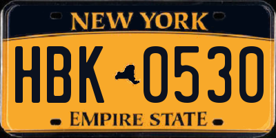 NY license plate HBK0530