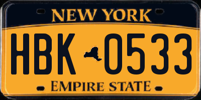 NY license plate HBK0533