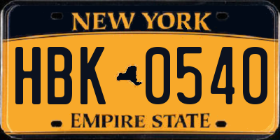 NY license plate HBK0540