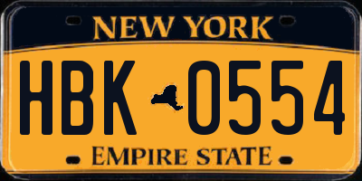 NY license plate HBK0554