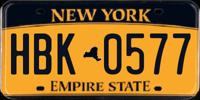 NY license plate HBK0577