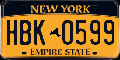 NY license plate HBK0599