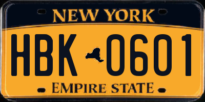 NY license plate HBK0601