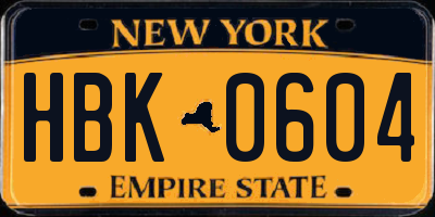 NY license plate HBK0604
