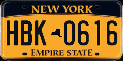 NY license plate HBK0616