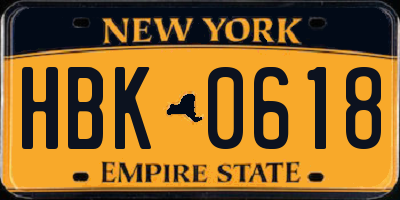 NY license plate HBK0618