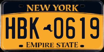 NY license plate HBK0619