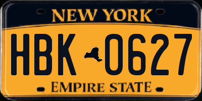 NY license plate HBK0627