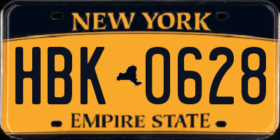 NY license plate HBK0628