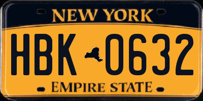NY license plate HBK0632