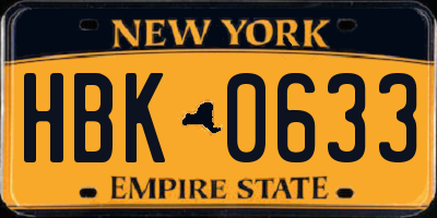 NY license plate HBK0633