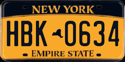 NY license plate HBK0634