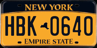 NY license plate HBK0640