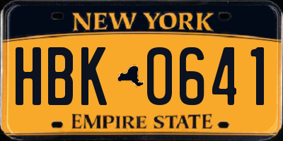 NY license plate HBK0641