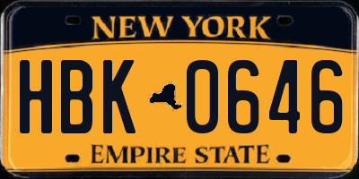 NY license plate HBK0646
