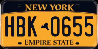 NY license plate HBK0655